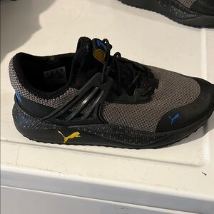 Puma Black and Gray Sneakers with Blue and Yellow Details